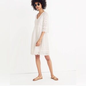 Madewell Eyelet Lattice Dress, White Chalk, Size 8